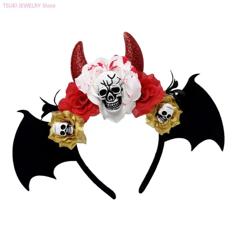 62KE Punk Bloem Schedel Haarband Voor Halloween Feestjes Plastic Hairhoop Party Haaraccessoire Voor Volwassenen Kinderen Kostuum