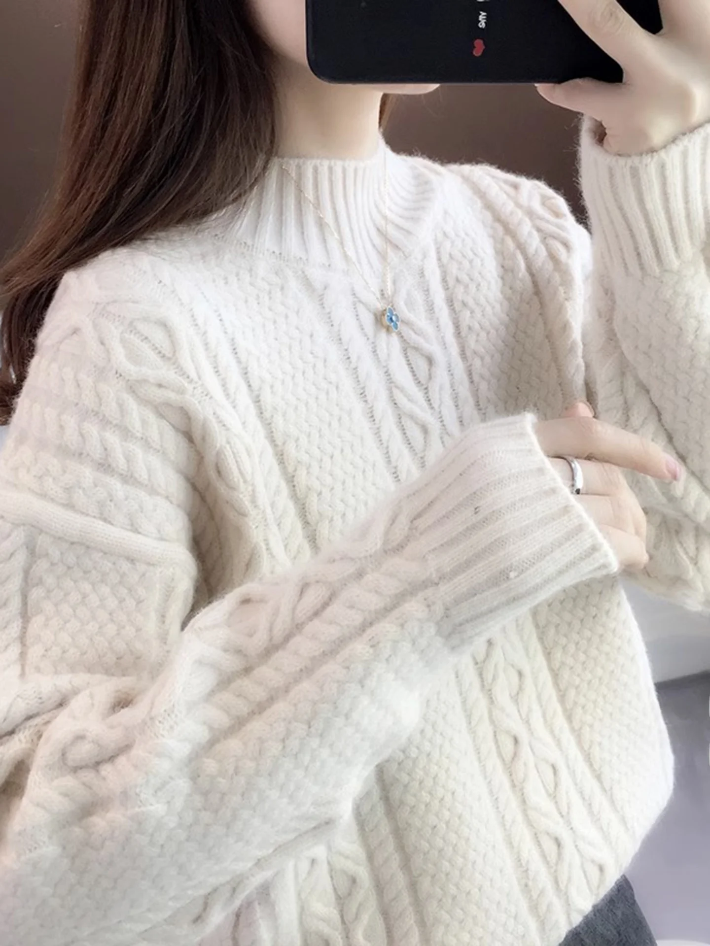 

Thiened Knitted ort Sweater f High Collar Women's Loose Outerwear ort Top for Autumn And Winter Warm And Cozy