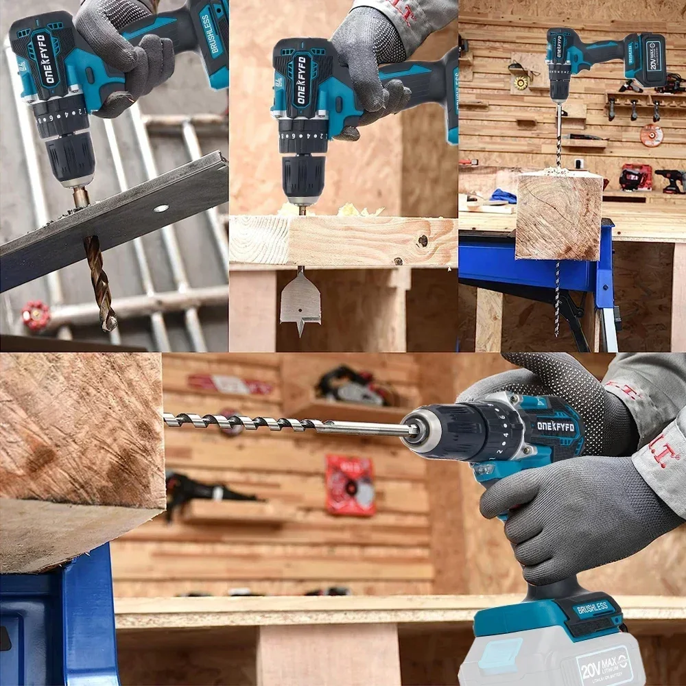 Brushless Cordless Hammer Drill Impact 10mm 20+2 Torque Electric Screwdriver Woodworking Tools For Makita 18v（No Battery)