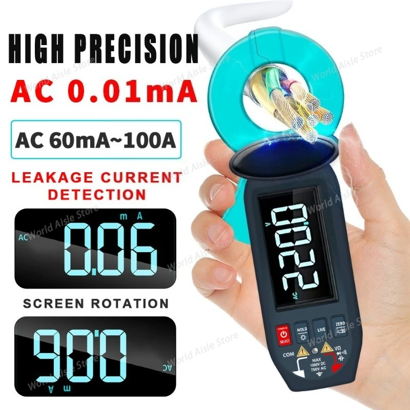 Clamp Meter Current Test Lithium Battery Digital Multimeter Electrician Tool 0.01mA High-Precision AC 100A Leakage