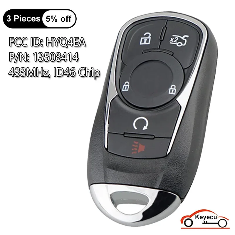 KEYECU 5 Buttons 433MHz ID46 Chip for Buick Lacrosse 2017 2018 2019 2020 Auto Smart Remote Key Fob FCC ID: HYQ4EA P/N: 13508414