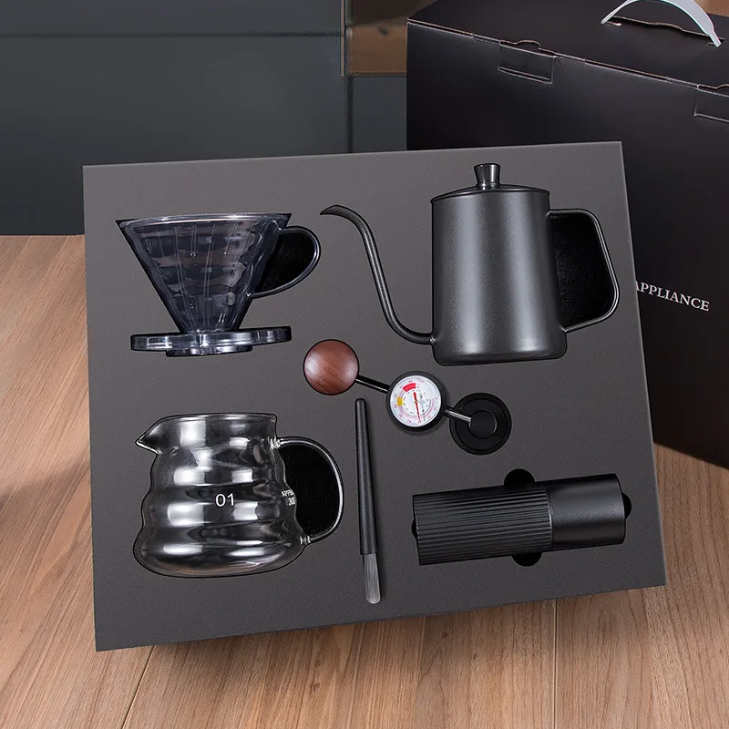 for hand-brewed coffee set, coffee pot, bean grinder combination, full set of utensils, filter cup, hand-brewed pot entry gift