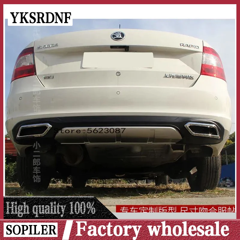 Wysokiej jakości czarny tylny zderzak ABS Lip Spoiler tylny dyfuzor Protector z otworem Car Styling dla Skoda Rapid 2013-2017