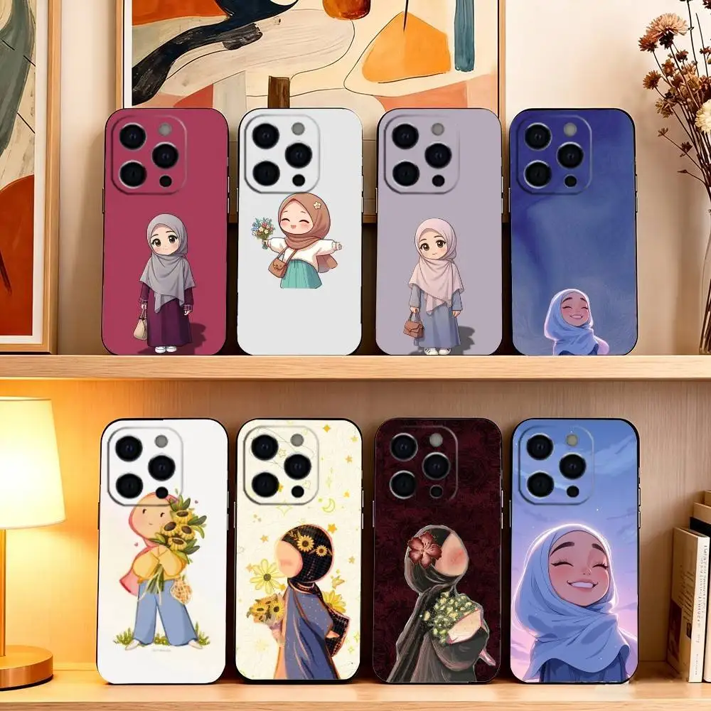 

Belief Art Muslim Girls Phone Case For iPhone 17, 16,15,14,13,12,11 Plus,Pro Max, Others Soft Black Cover