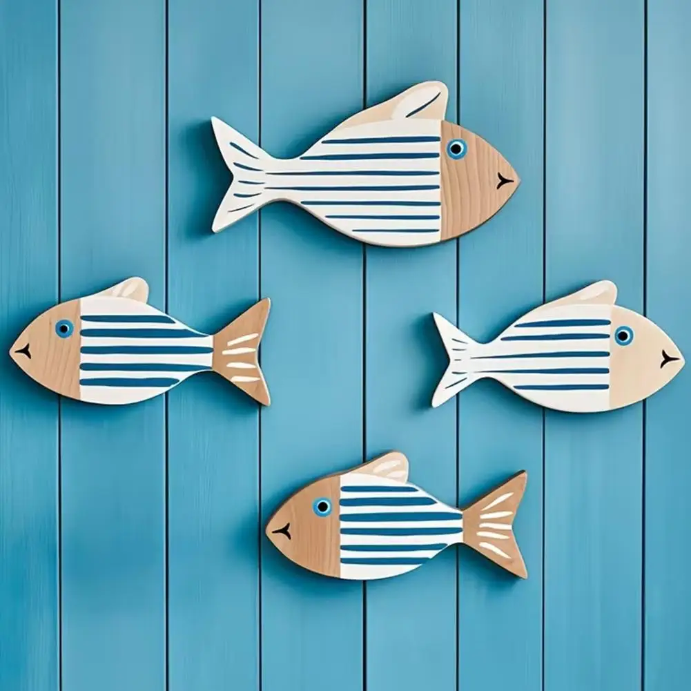 

4 Pcs Rustic Wood Fish Wall Art Beach Nautical Wall Hanging Decor Ocean Coastal Theme Fish Wall Sculpture Home Bedroom Decor Fis