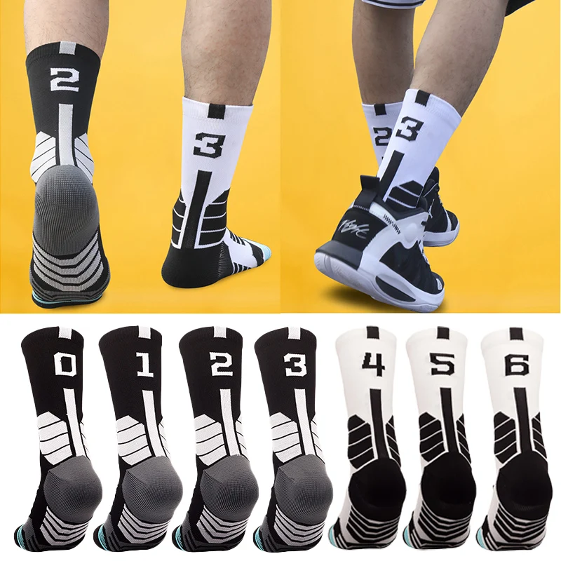 Chaussettes de basket-ball Elite de haute qualité, chaussettes de cyclisme à Compression pour hommes avec numéro, bas de serviette pour adultes, chaussettes de sport de plein air unisexes