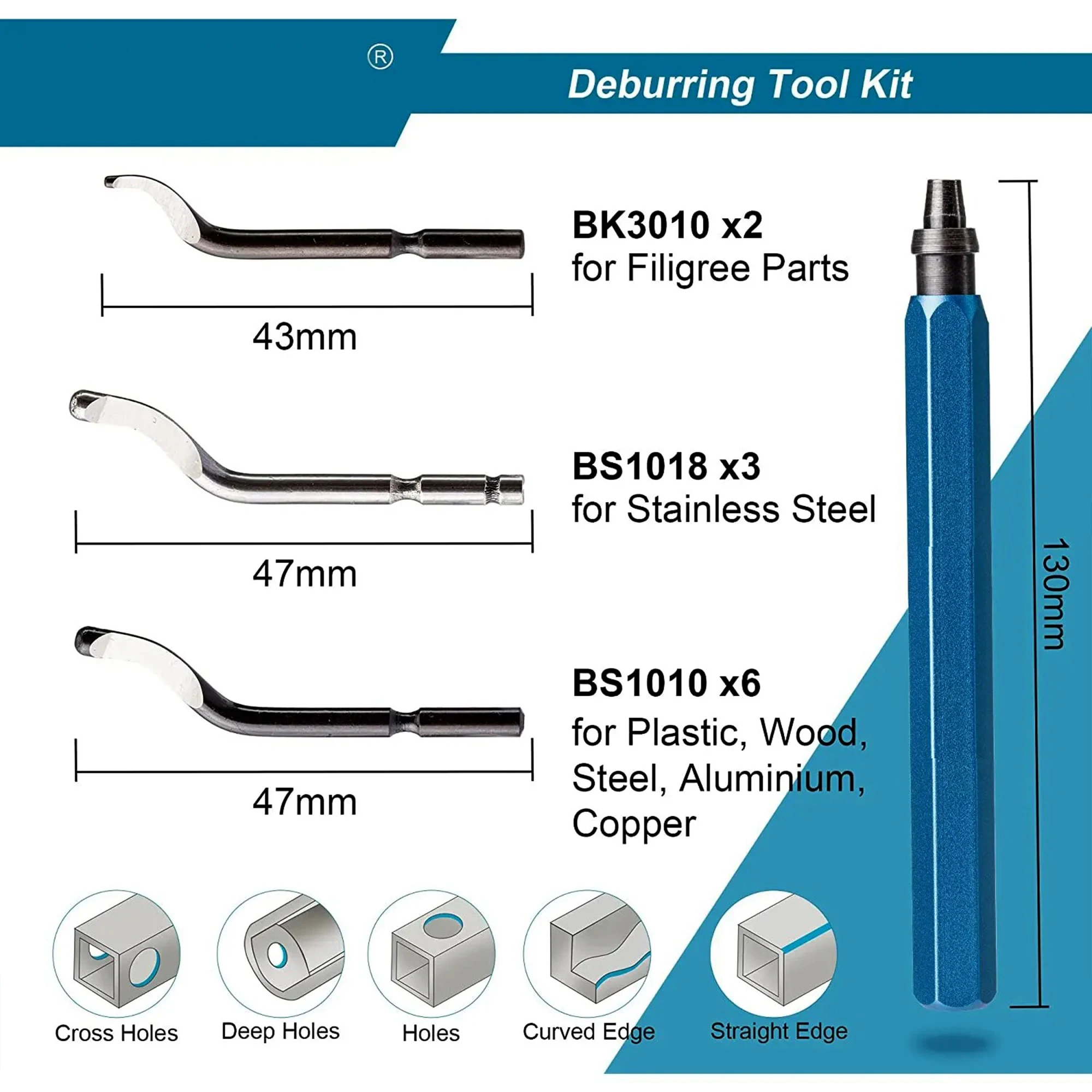 Deburring Tool with 11 HSS Steel Blades 360 Degree Rotary Head Deburring Tool for Metal Resin Plastic 3D Printing Wood