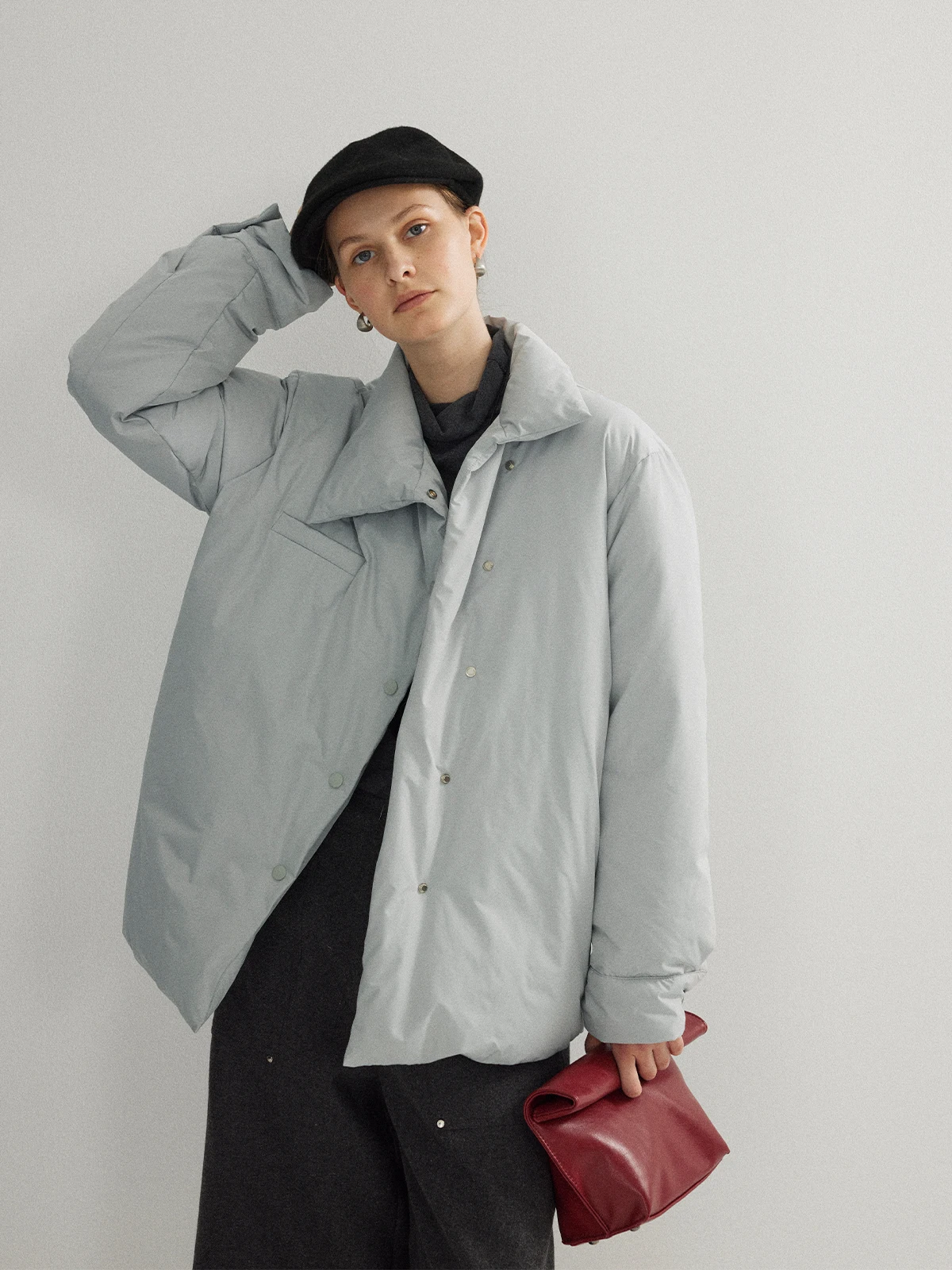 

Moofeel ort down Jaet White Du Feather Asymmetrical Zipper Stand Collar Coat Simple Commute Sle Regular Sve Length