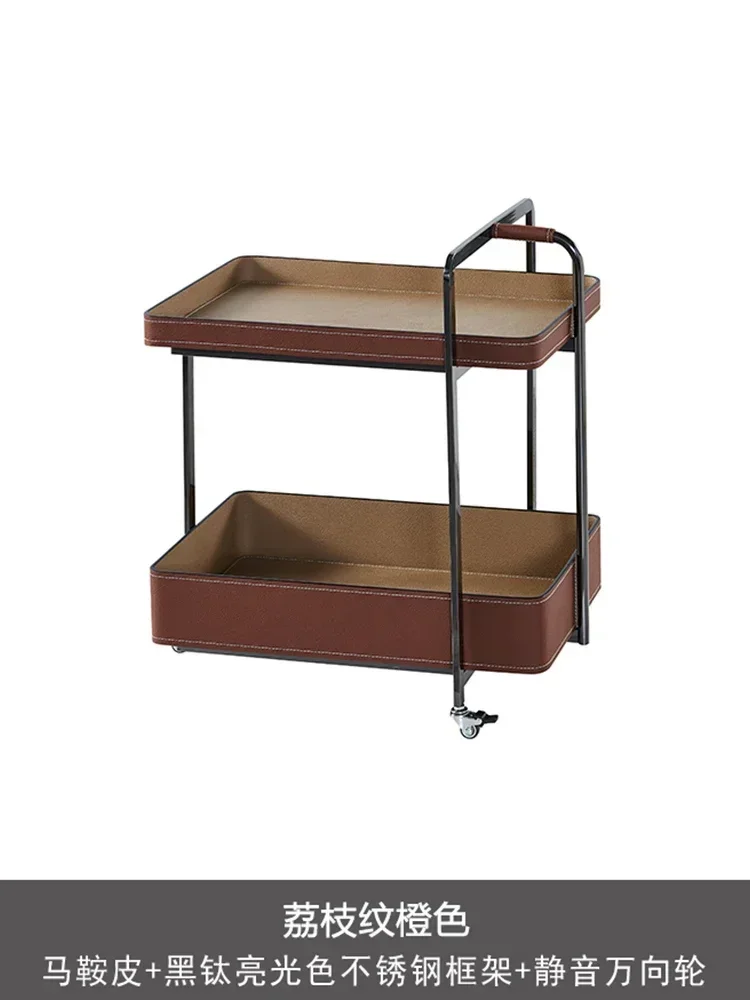 طاولة قهوة إيطالية جديدة بسيطة بطبقة مزدوجة، طاولة جانبية قابلة للإزالة من الجلد الفاخر وخفيفة الوزن #4