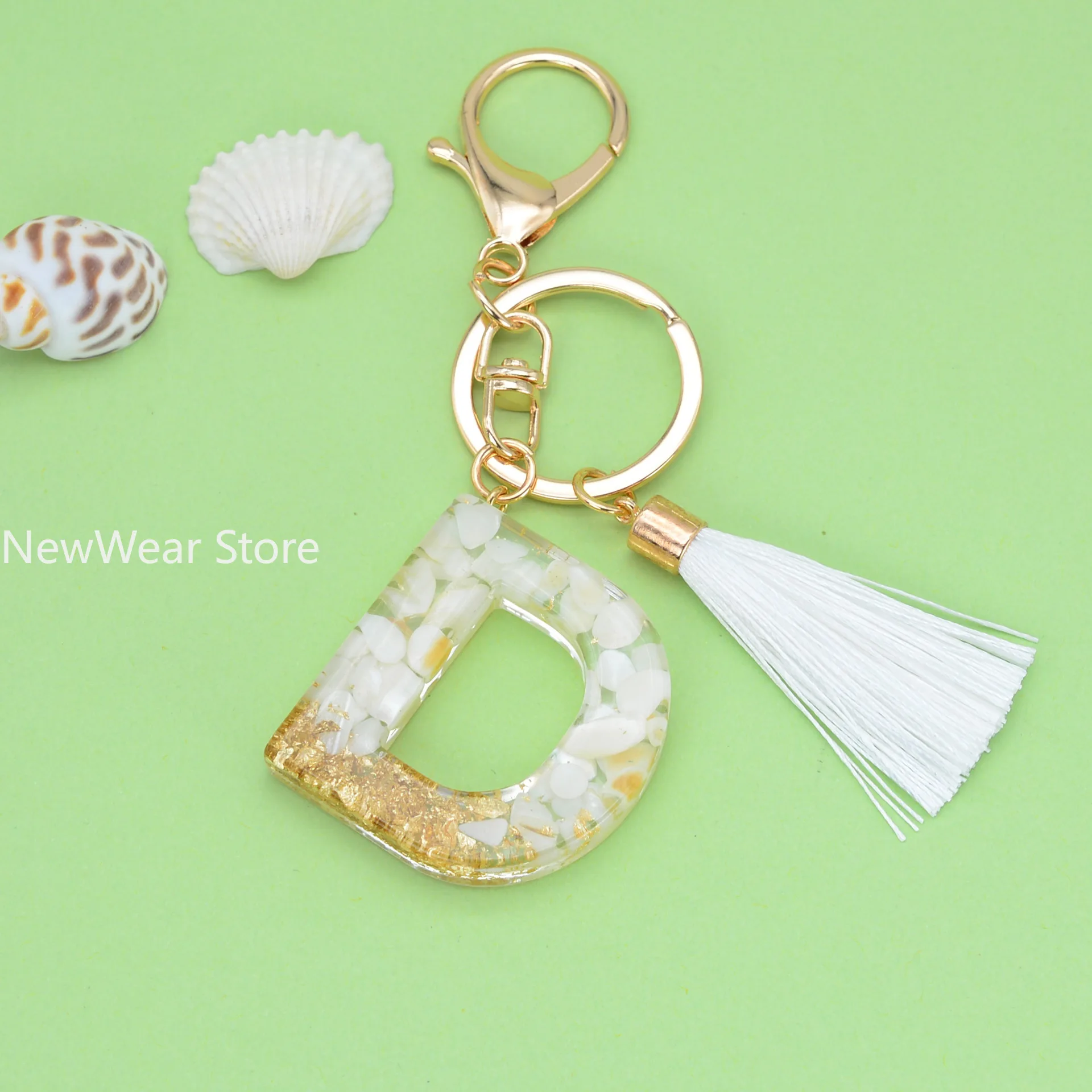 Exquisite white Glazed Stone A to Z Resin Keychain 26 Initials Butterfly Tassel Pendant Keyring for Women Men Car Key HolderGift