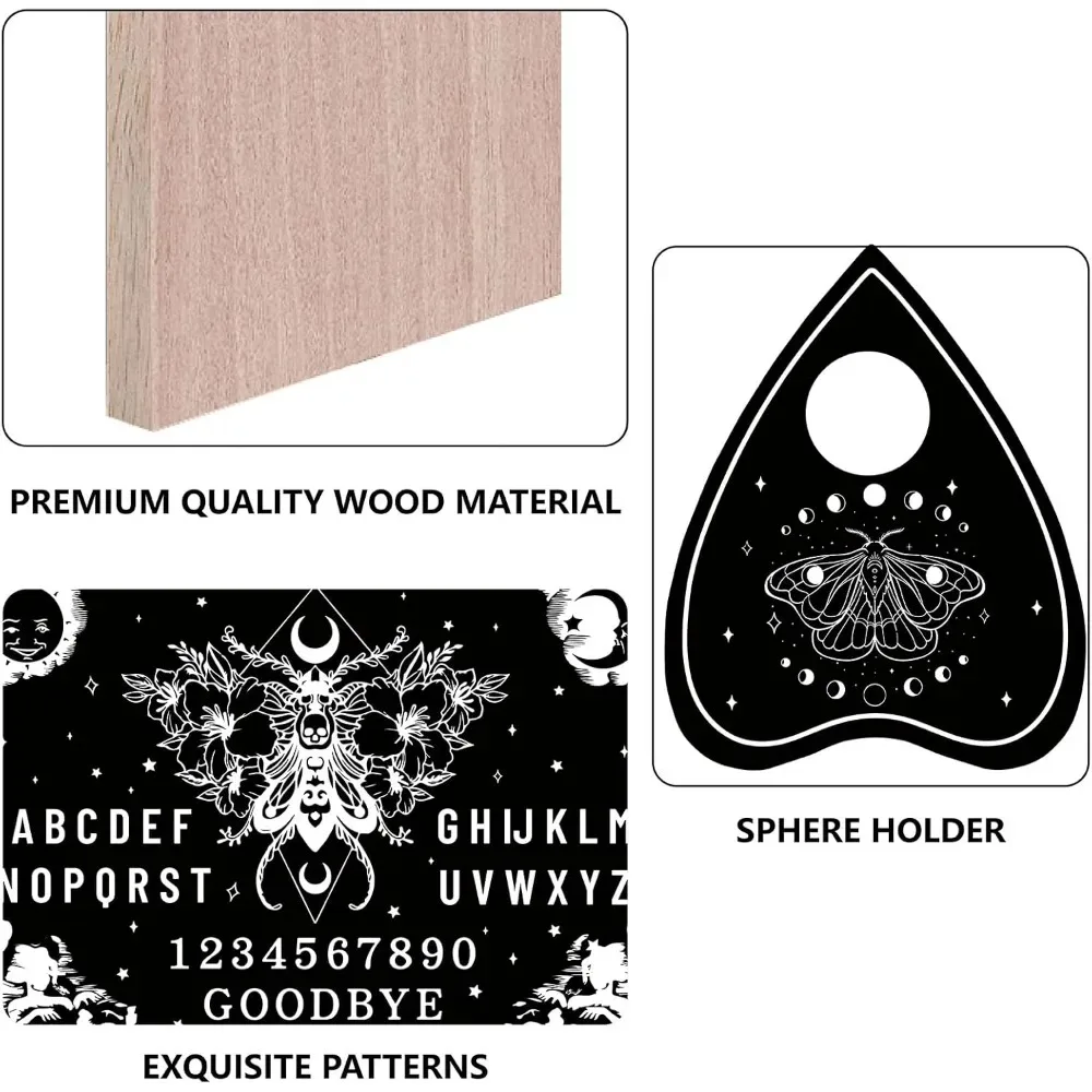 木製振り子ボード、木製トーキングボード（プランシェット付き）、黒のダウジング占いキット、ハンティング製作キット