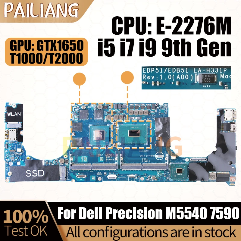 For Dell Precision M5540 Notebook Mainboard Laptop LA-H331P 0DJD5G 0HCR3F E-2276M i5/i7/i9 9th GTX1650/T1000/T2000 Motherboard