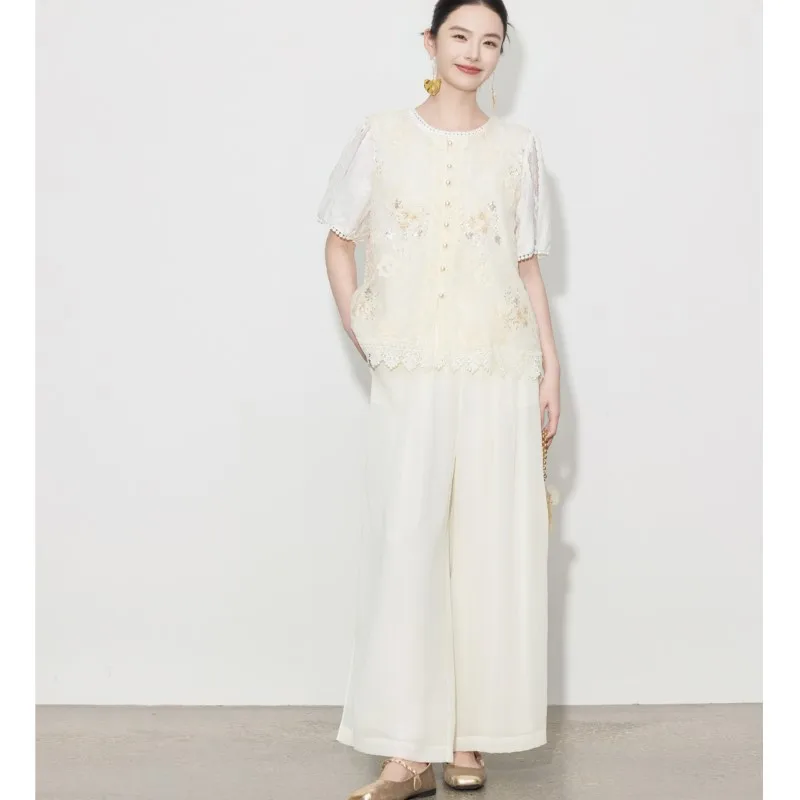 Johnature 새로운 중국어 와이드 레그 하카마 바지 여성 여름 국가 얇은 하이 웨이스트 드레이프 편안한 캐주얼 크로프트 바지