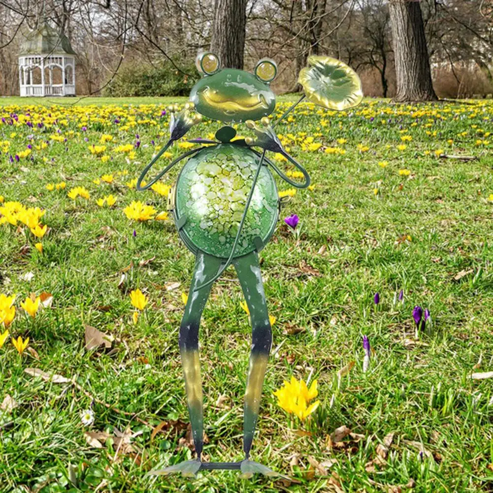 Decorazione dell'iarda della rana con grandi occhi luci Decorative del palo del giardino della rana del metallo per la decorazione del Patio dell'iarda all'aperto incandescente per il vaso di fiori