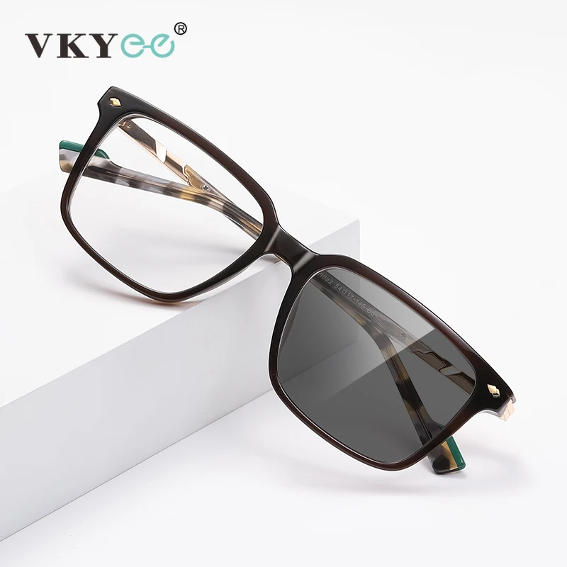 VKYEE Simple Classic Geometric Square Design Men's Anti-Blue Light Glasses Photochromic Customizable Prescription LS223