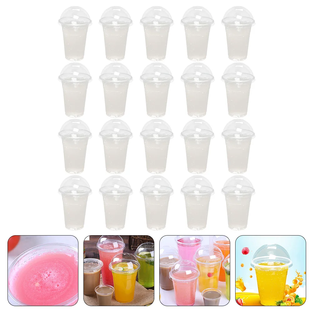 

30 Sets Disposable Plastic Beverage Cups Lid Transparent Beverage Cups for Juice Bubble Tea Fresh keeping