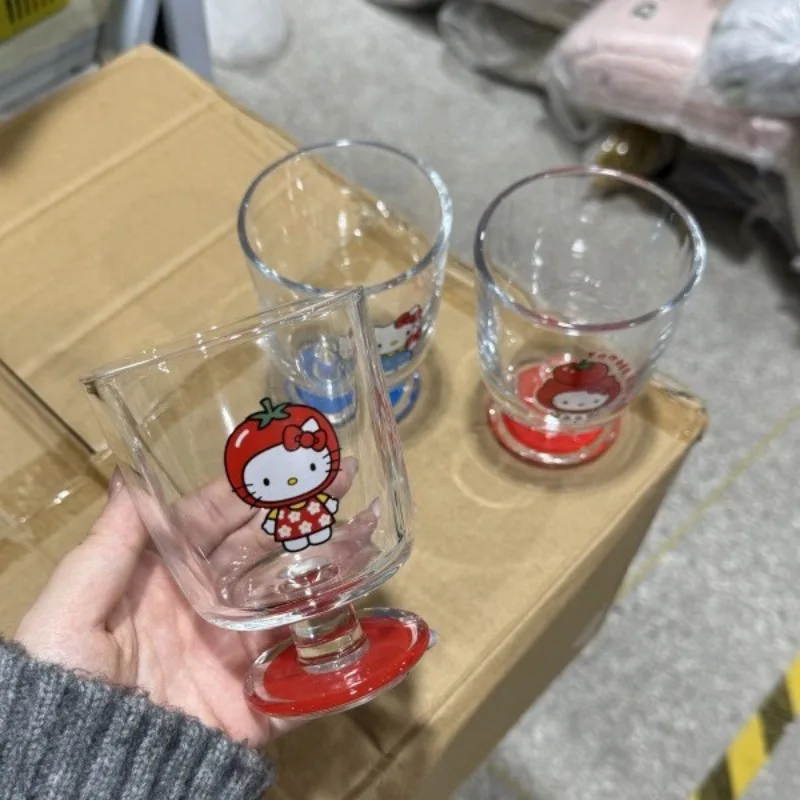 Hello Kitty 310ml Tall Cup Anime Cartoon High Temperature Resistant Daily Home Glass Juice Coffee Water Cup Girl Gift Wholesale