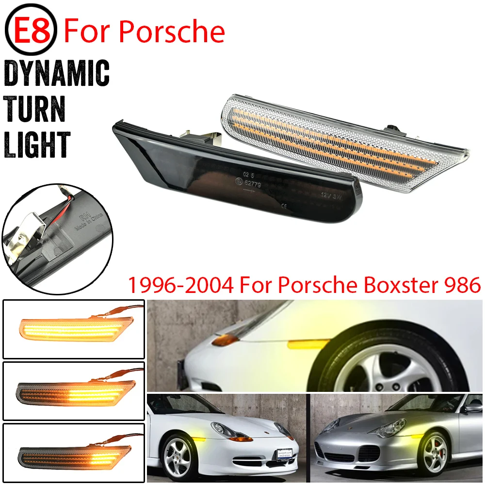 

2Pcs Dynamic LED Car Side Marker Sequential Turn Signal Blinker Light For Porsche 911 Boxster Typ 996 986 Carrera GT2 GT3