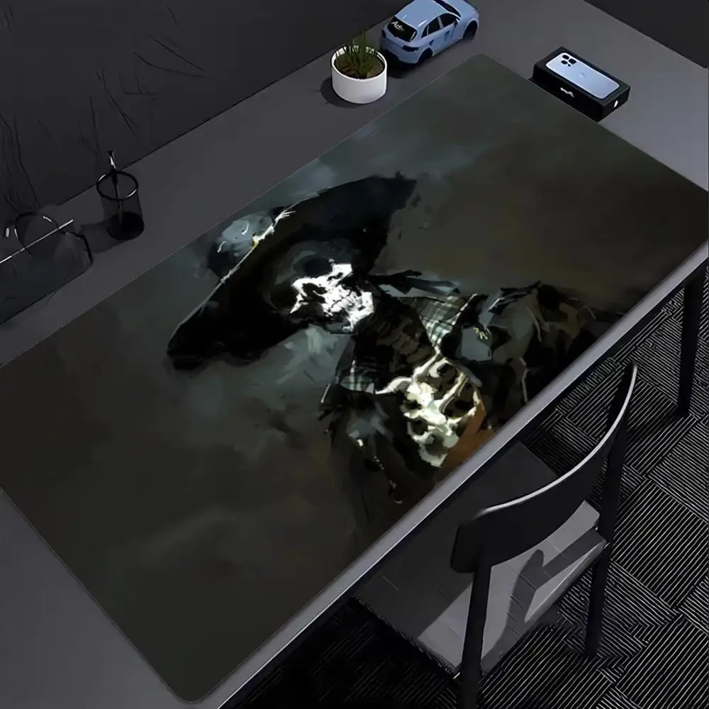 Mouse Pad XXL Desk Mat Western Cowboy Skeleton Dark Gothic Blade Skull Zombie Ink Art Vintage Gaming Mat Non Slip Rubber Base