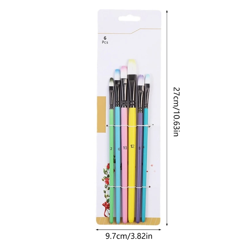 6Pcs Professional Paint Brush Flat/Oblique/Round Tip Watercolor Brush Nylon Paint Brush for Acrylic Watercolor Oil Paint