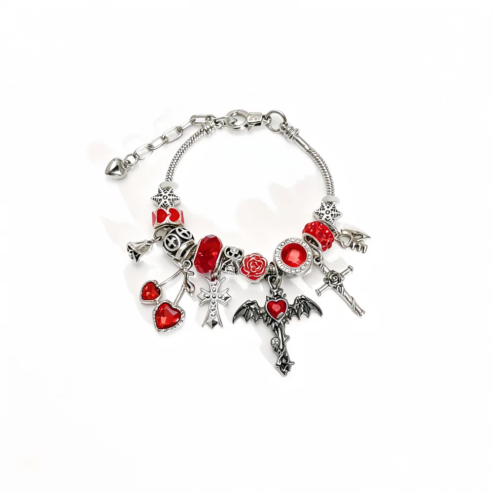 New Sweet and Spicy Y2K Phone Charm Bow Heart Star Keychain Metal Bracelet Beaded Keychain Black 8 Phone Chain Bag image 3