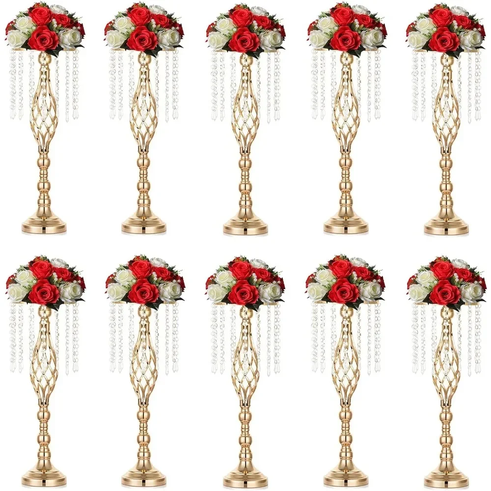 10pcs Bulk Gold Metal Flowers Floor Stand Living Room 21.7inch Tall Vases Decor Tables Centerpieces for Birthday Party Reception