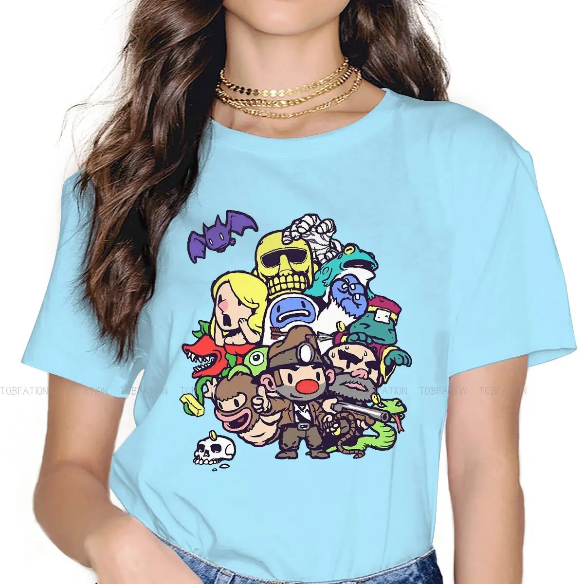 Characters Video  Hipster TShirts Spelunky Game Girl Graphic Fabric Streetwear T Shirt Round Neck Oversized 5XL