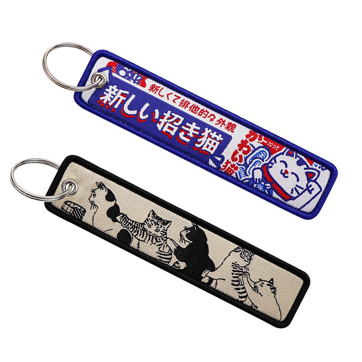 Lucky Cat Embroidery Key Fobs Cute Cat Keychain For Motorcycles Cars Key Ring Key Holder Key Tags Men Women Gift Accessories