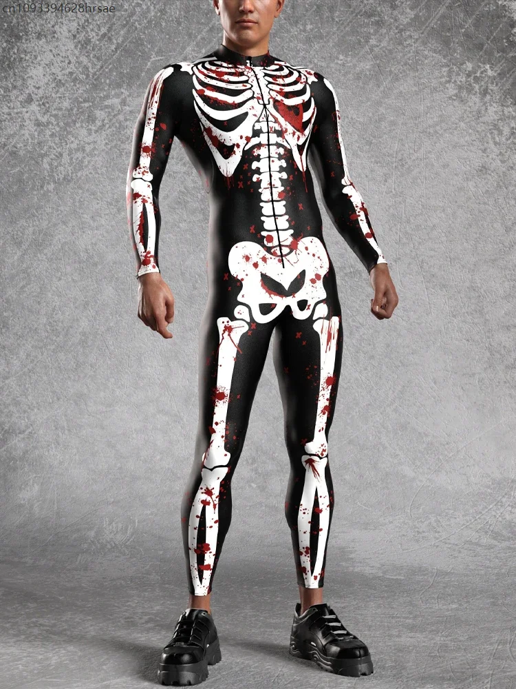 

Men Halloween Horror Party Bloody Skull Cosplay Costume Jumpsuit Punk Skeleton Bodysuit Zentai Suit Festival Outfit Romper