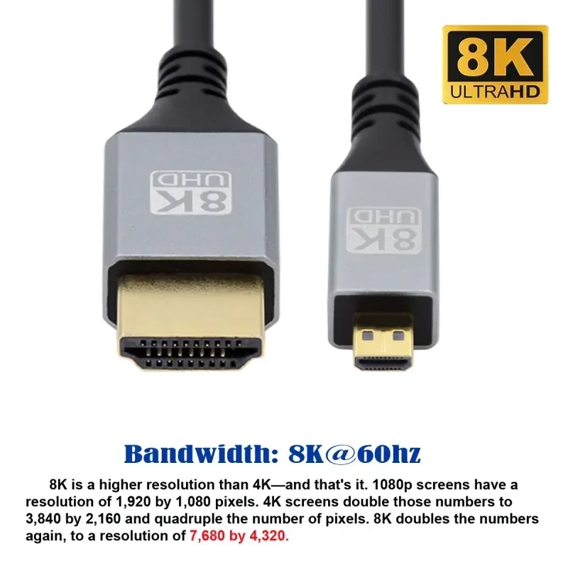 8K Micro HDMI-Compatible 2.1 4K Ultra Flexible Slim Cable Type-A to Type-D for Sony Micromax a7m3/m2/a7R Camera HDTVs 5m