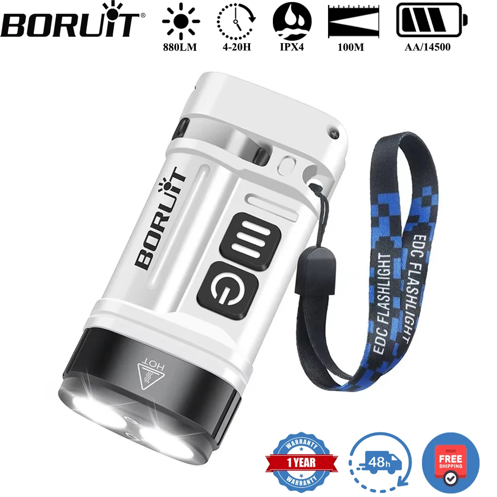 BORUiT U10 EDC LED Flashlight Max.880LM Work Light Magnet Torch with Clip IPX4 Waterproof Camping Pocket Lantern