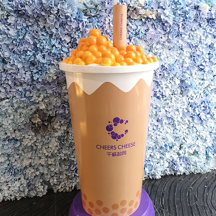 2023 Wholesale Customized Factory Price Fiberglass Milk Tea Cup Statue Sculpture Dessert Shop Decoration
