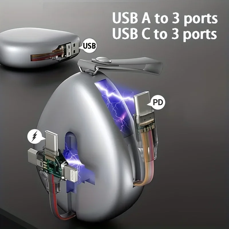 6 In 1 Notebook & Mobile Phone Charging Cable USB 120W Fast Charging Cable PD 60W Type C Retractable Data Cable Micro USB Cable