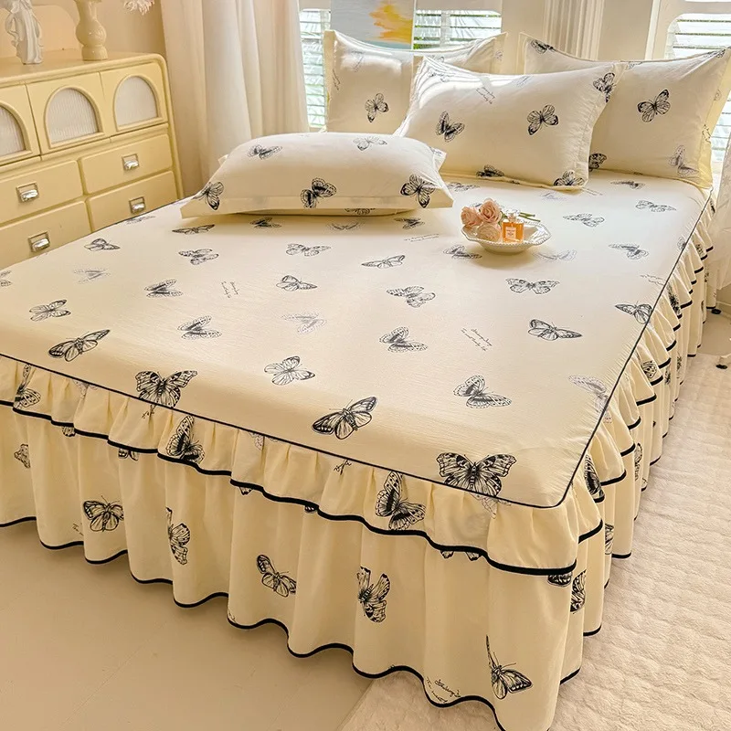 Luxury Polyester Bed Skirt 180×200cm 3 Piece Set Machine Washable Suitable For Home & Hotel Use Easy Care Bedding Decoration