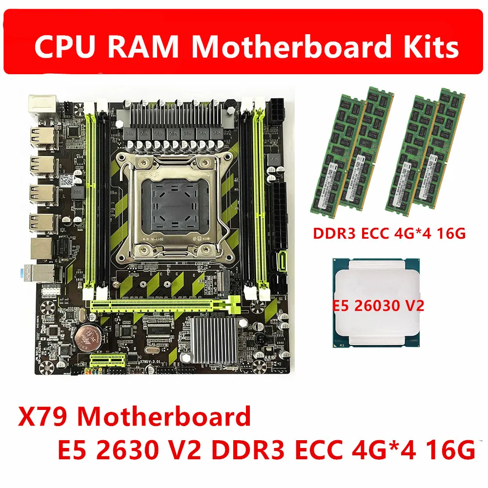 デスクトップマザーボードキット,PCタワーddr3,1600 mhz,ecc,reg,4 gb,16 gb ram,lga 2011,x79,e5 2630,v2