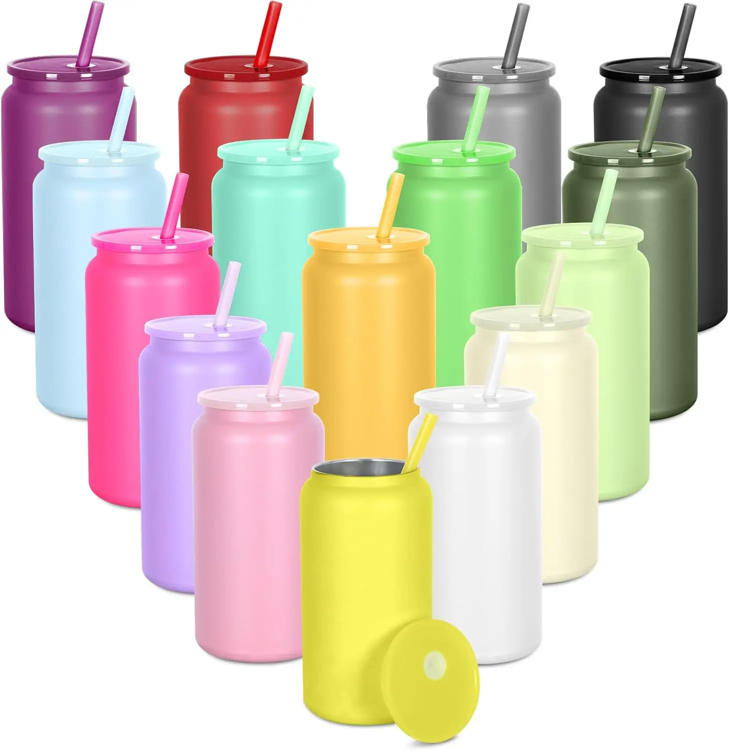 

16oz Stainless Steel Can Tumblers, 16 Pack Insulated Beer Can Cups with Lids and Straws, Double Wall, BPA-Free, Sweat-Proof, for