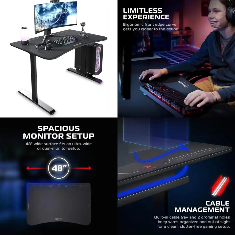 48 Ergonomic Computer Desk with Cable Management - Sturdy Laptop PC and Gaming Table, Wooden Home Office Workstation, Ideal for