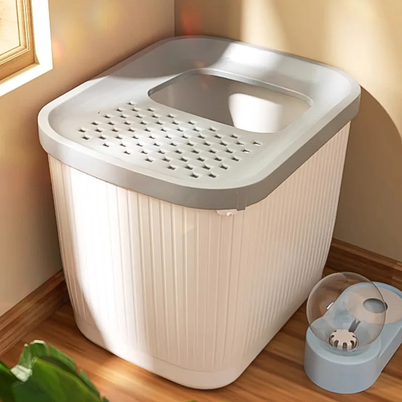 

Top Entry Cat Litter Box Anti-Spla Semi-Closed Large Size Cat Toilet Easy To Clean Household Cat Litter Box For Indoor Kitten