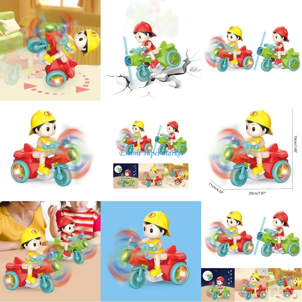 

090B Infant Cartoon Stunt Tricycle Toy Boys Light Music Toy Preschool Educational Toy