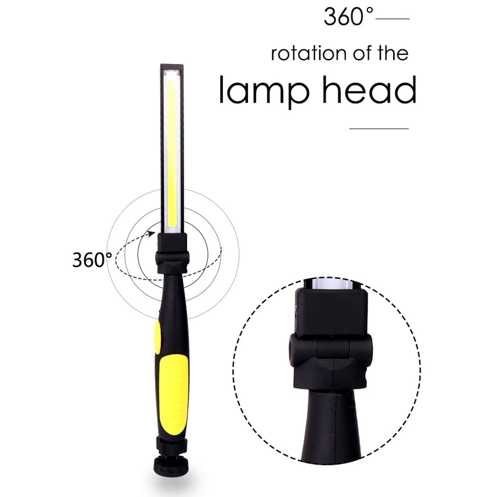 

【Yellow】Cob Led Rechargeable Flashlight Magnetic Rotatable Work Light Compact Pen Light For Car Repair Camping Biking Fishing