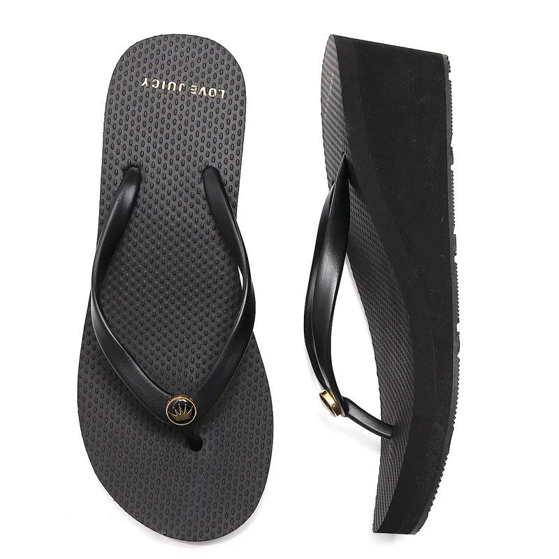 33-43 Summer New 2025 Women Slope Heel Flip Flops For women Tall 6cm Anti Slip Thick Bottom Height Increasing Beach Sandals Sxey