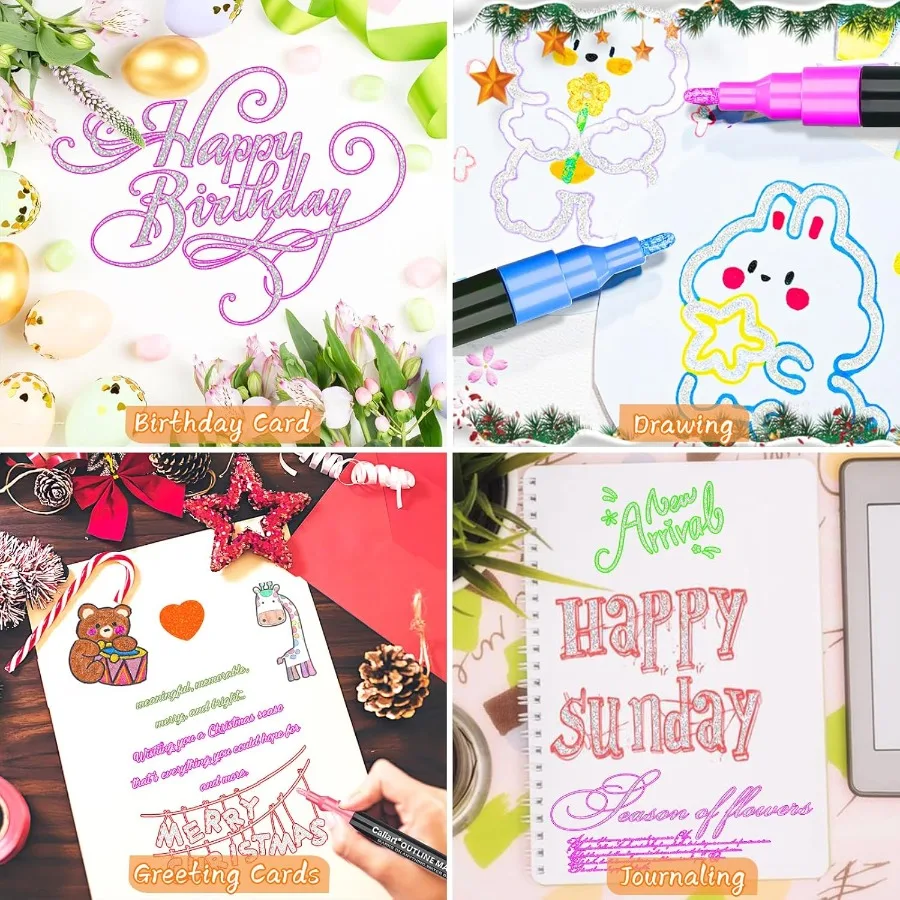 كاليارت 24 لون مخطط لامع علامات بريق معدني أقلام خطاط (ماركر) للمشروعات الفنية الإبداعية مثالية تخزين المواد ل