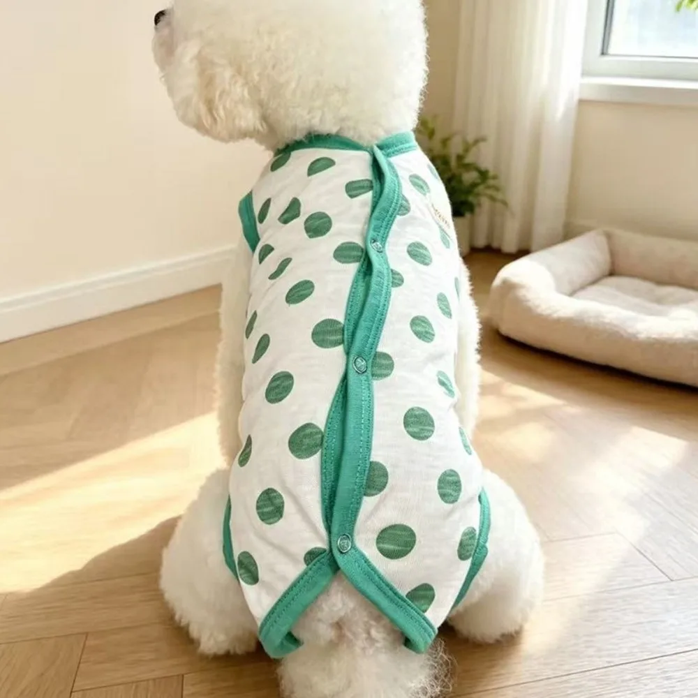 Anti-Licking Polka Dot Dog Vest Button Closure Breathable Dog Anti Shedding Vest Cotton Comfort Fit Dog Jumpsuit