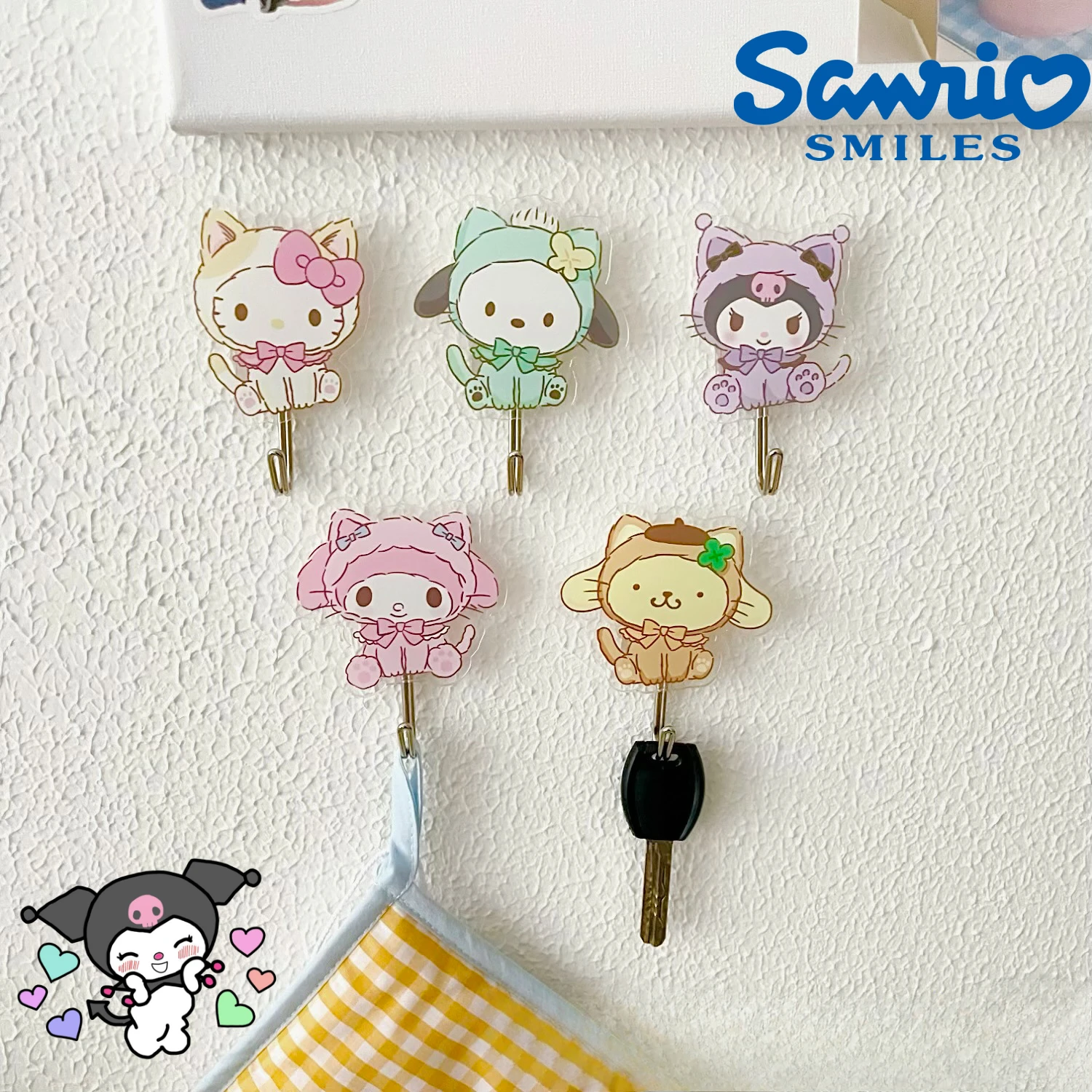 Sanrio Gadget Hook Cartoon Figure Kawaii Students Home Decoration Bathroom Nail-free Hole Acrylic Traceless Door Hook Girls Gift