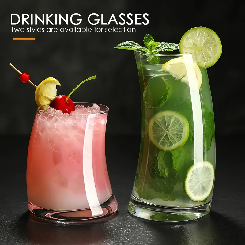 

350 мл/500 мл изогнутая прозрачная стеклянная чашка с элегантным волнистым дизайном, чашка для коктейлей и напитков, вечерние принадлежности для питья, кухонные инструменты