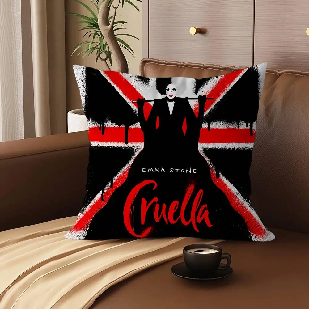 C-CRUELLA EMMA حجر الفيلم الكلاسيكي وسادة تغطي الكرتون أريكة ديكور المنزل الطباعة على الوجهين قصيرة أفخم غطاء الوسادة