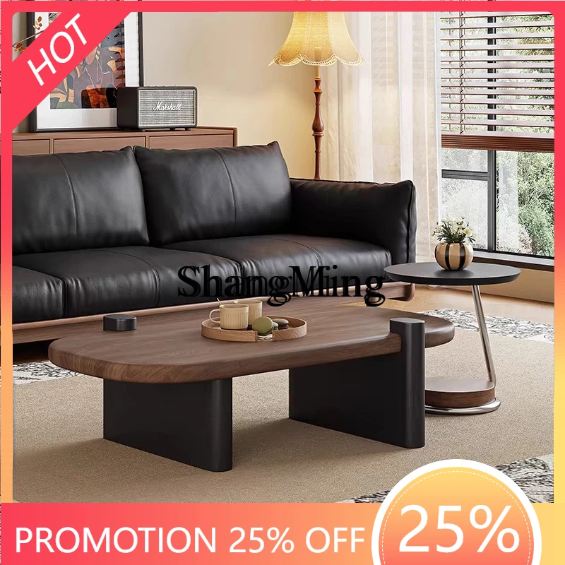 

SM medieval style moon round coffee table simple modern homestay special-shaped tea table log color living room home