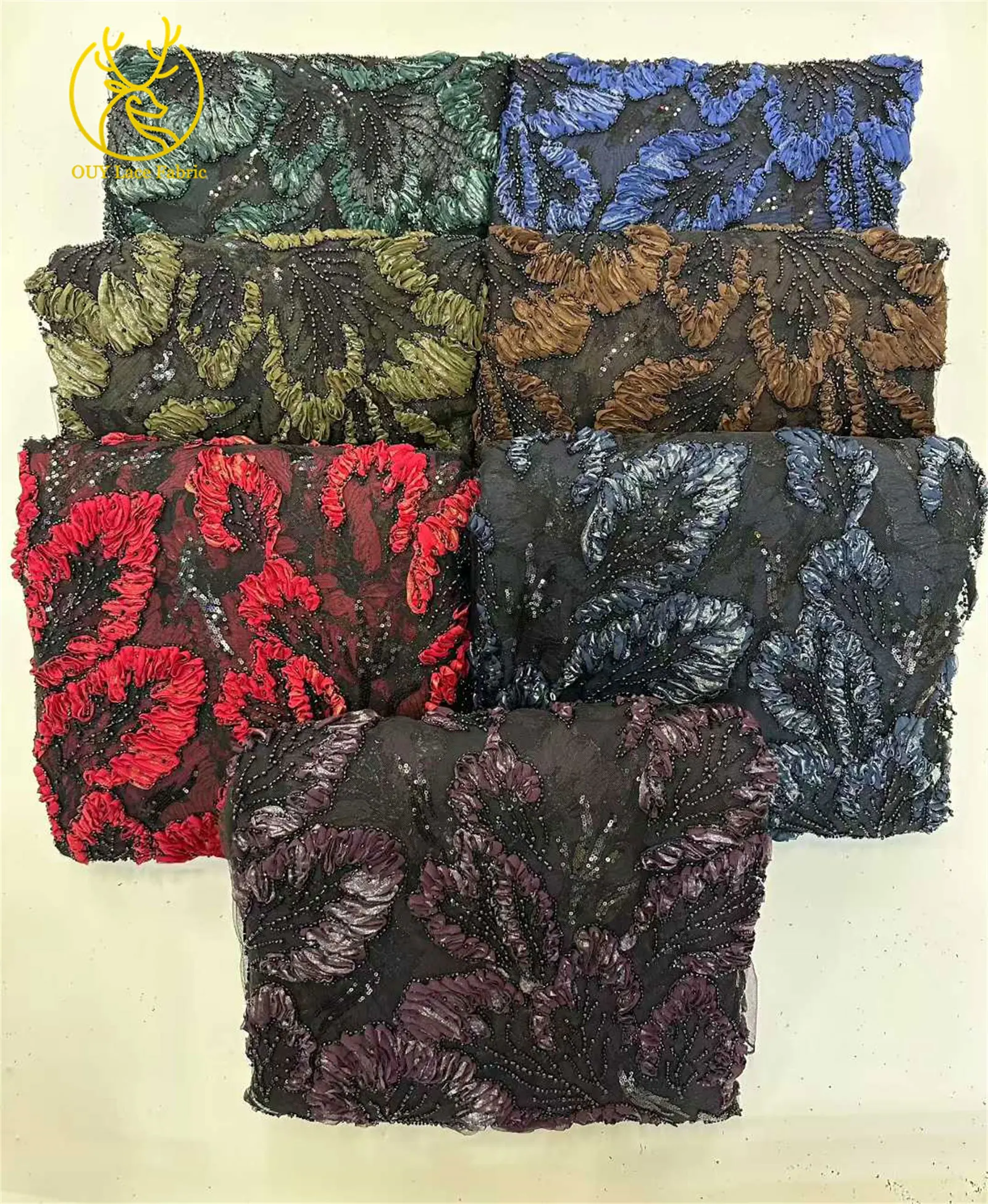 Ultimo tessuto di pizzo africano con perline in tulle 3D 5 metri di pizzo nigeriano con paillettes premium in stile francese adatto per indumenti da cucire