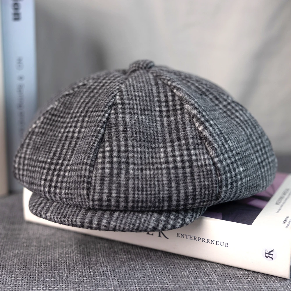 Men Retro Plaid Newsboy Caps Men Octagonal Hats British Woman Hats Autumn Winter Berets Flat Caps Hip Hop Berets gorras B-45