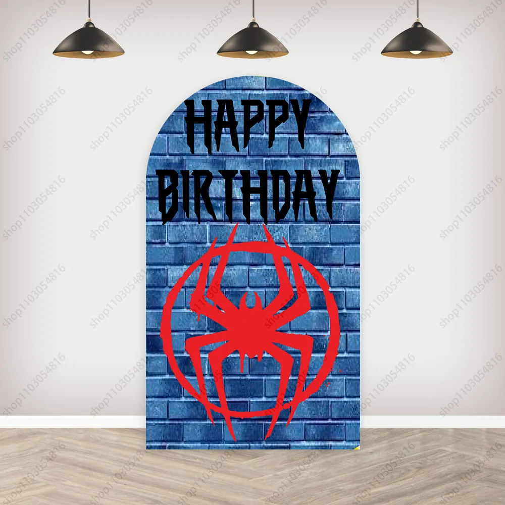 Marvel Spiderman Arch Photography Backdrop Cover For Kids Birthday Party Decor Wall Polyester Photo Background Decor Props